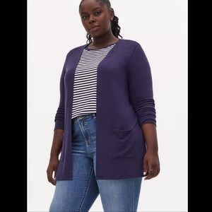 Navy Hacci Open Front Cardigan